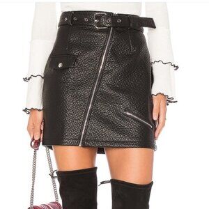 NWT MINKPINK Black Faux Leather Attitude Biker Skirt in Women's Large